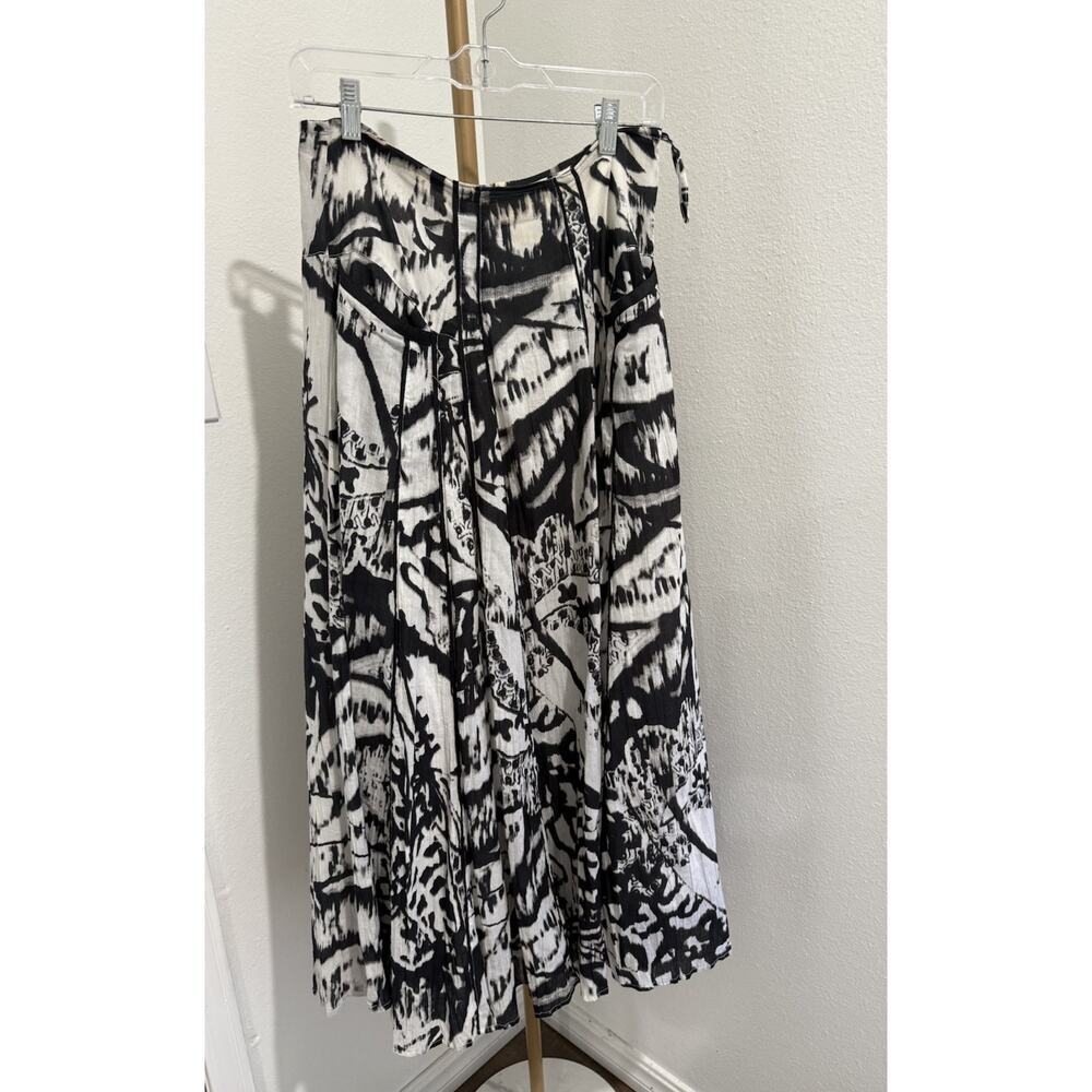 Boston Proper Floral Print Lined Skirt Black White Cotton Long Boho Sz XS